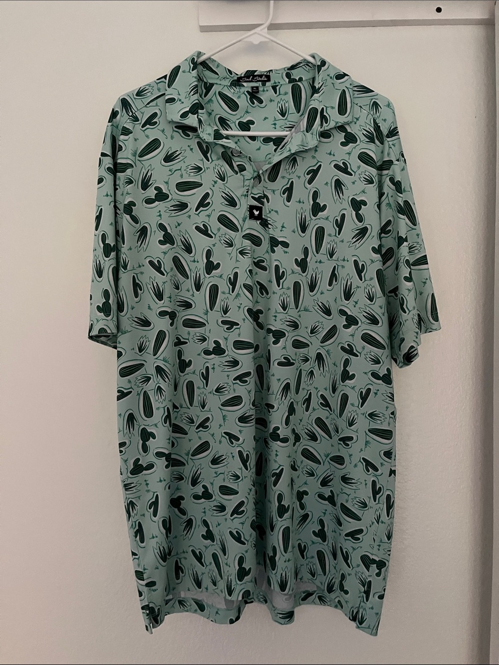 Bad Birdie Mint Green Short-Sleeve Polo with Dark Green Cactus Print